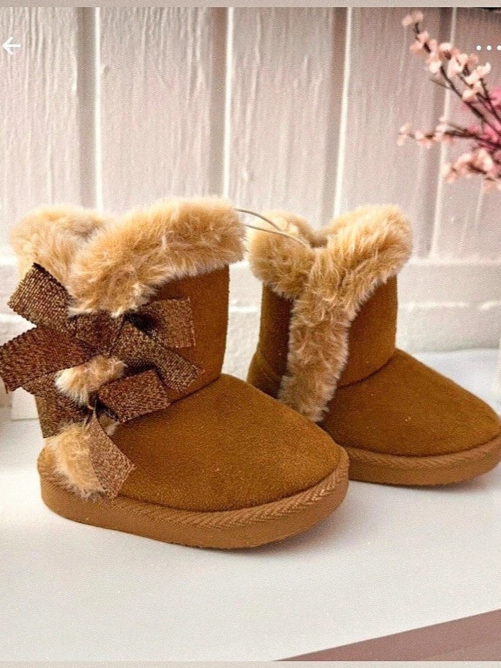 UGG Toddler Bailey Bow II Boot Brown Faux Fur Trim
